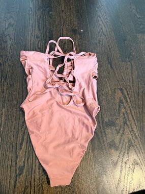 Pink One-Piece Swimsuit with Back Tie Detail
